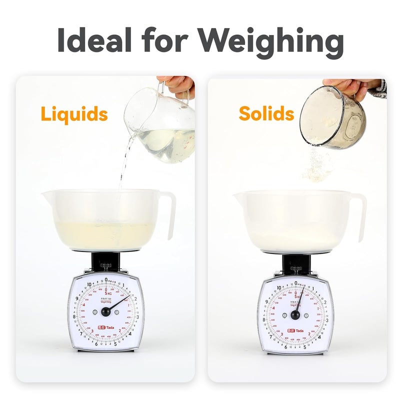 ta da 11lb Analog Food Scale Mechanical Dial Kitchen Scale, Removable Measuring Cup, Tare Function, Kitchen Friendly - Image 3